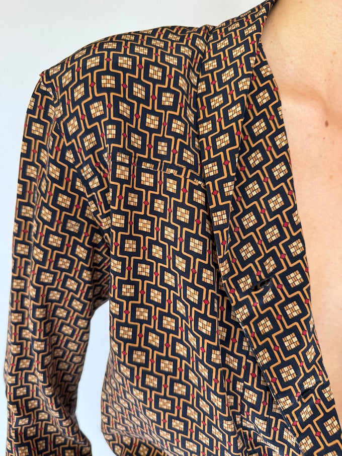 Vintage Patterned Silk Blouse 5797