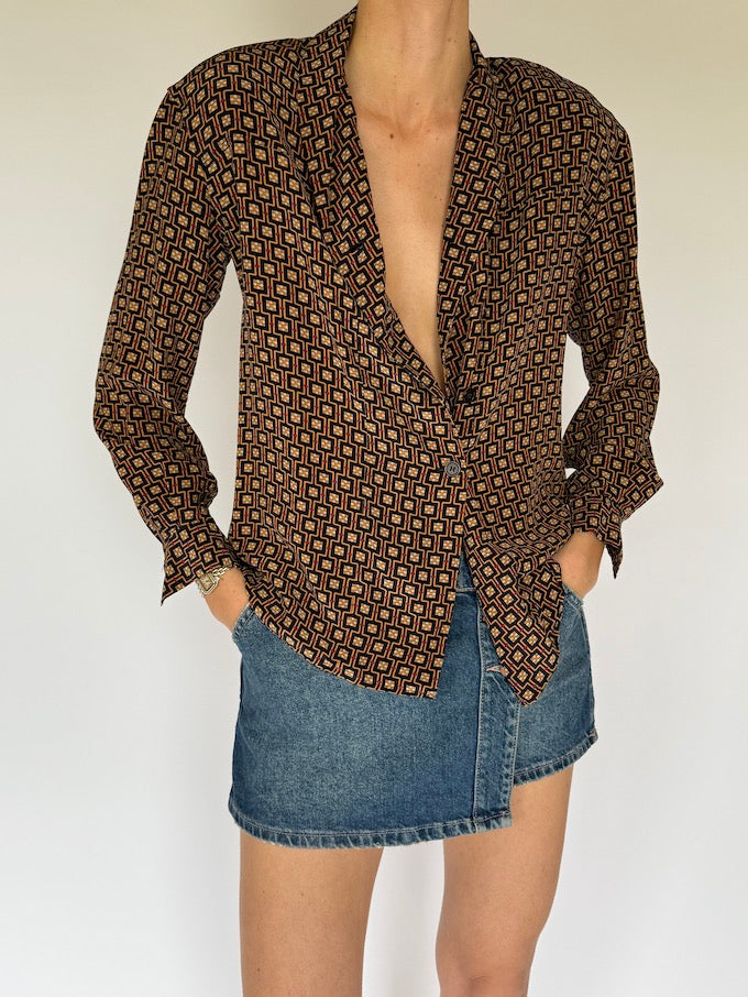Vintage Patterned Silk Blouse 5797