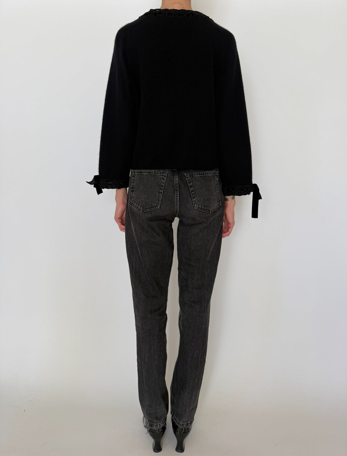 Vintage black cashmere cardigan back view