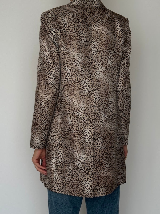 Vintage Leopard Print 100% Silk Long Blazer 6622