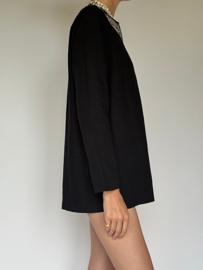 Vintage Bohemian Embroidered V-Neck Tunic black 6265