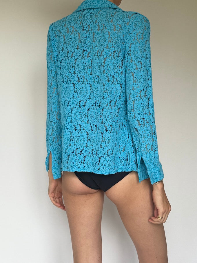 Vintage lace top in turquoise 6268