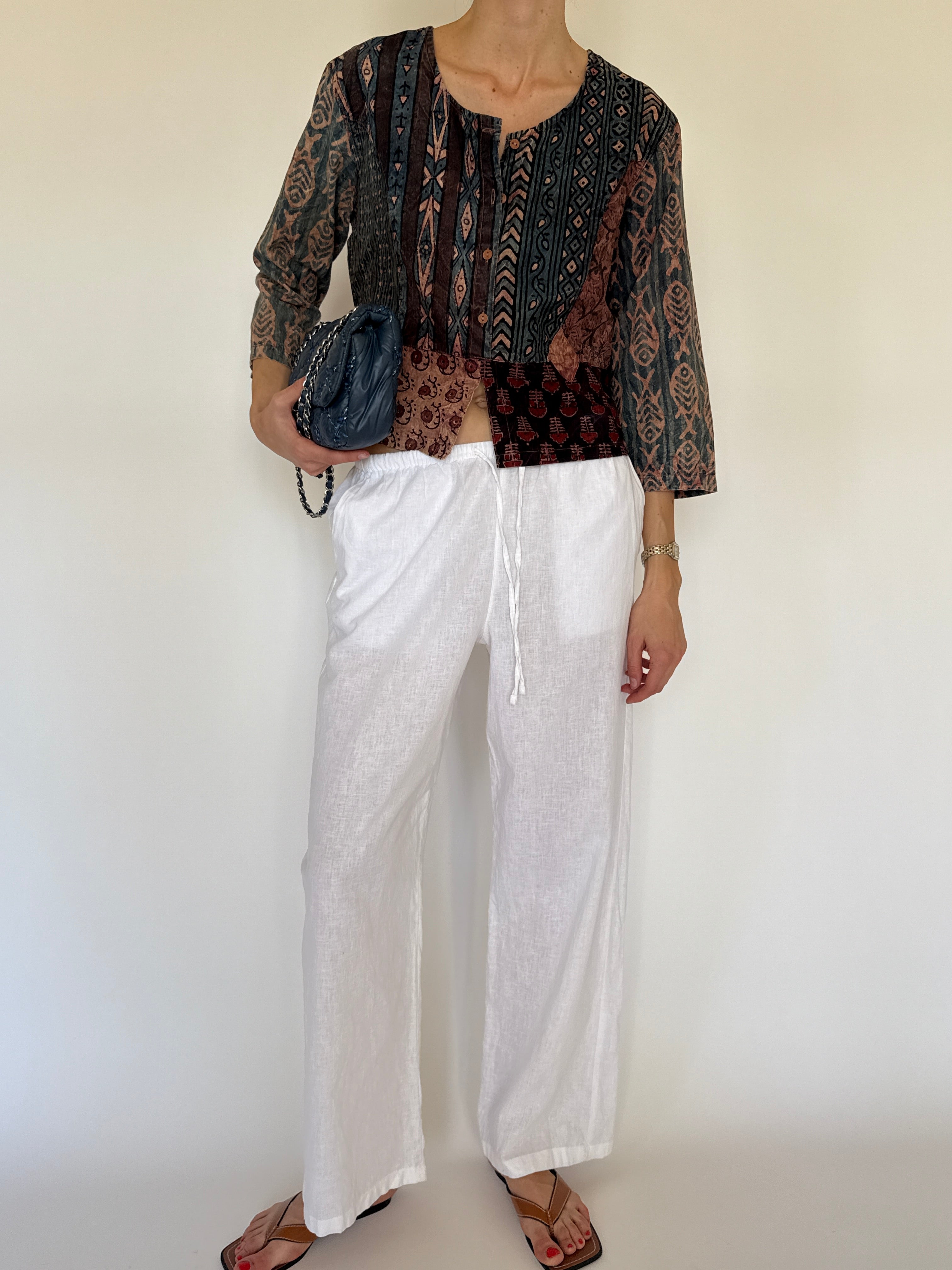 Vintage patterned cotton top front view