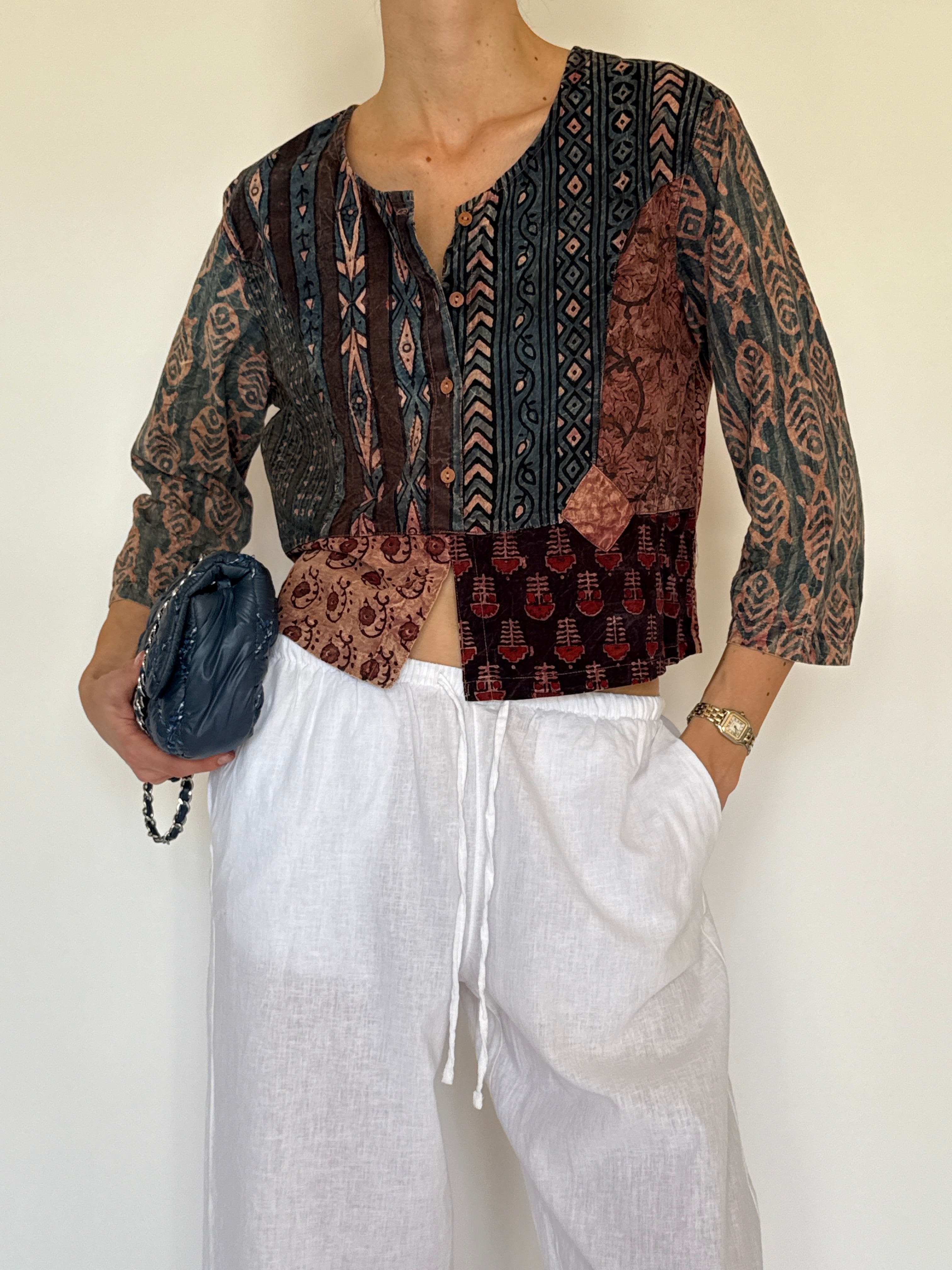 Vintage patterned cotton top front view