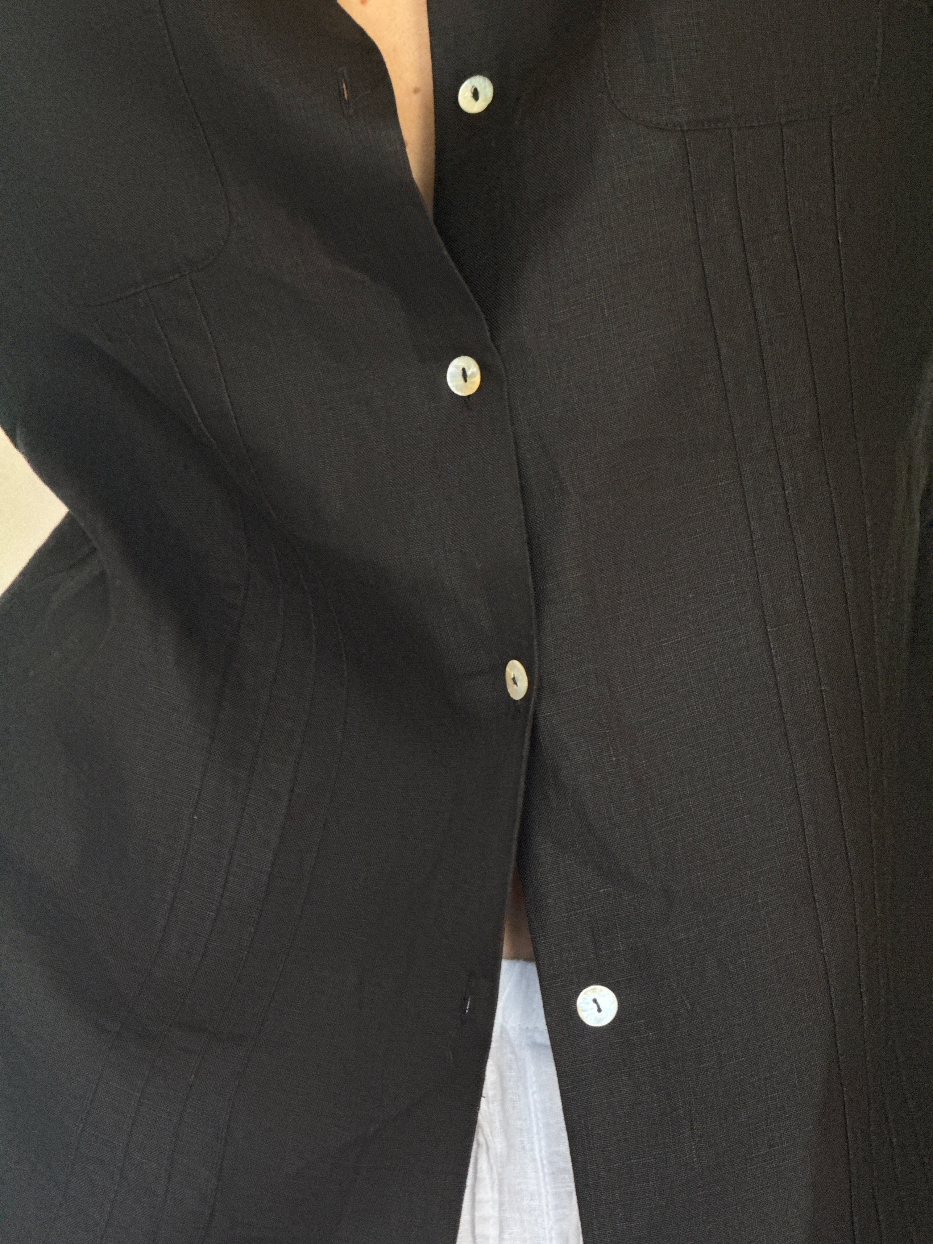 Vintage black linen shirt pintuck front detail