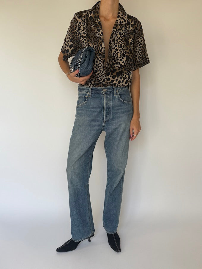 Vintage animal printed short-sleeve top 6453