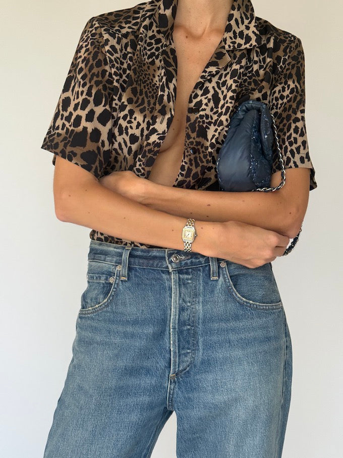 Vintage animal printed short-sleeve top 6453