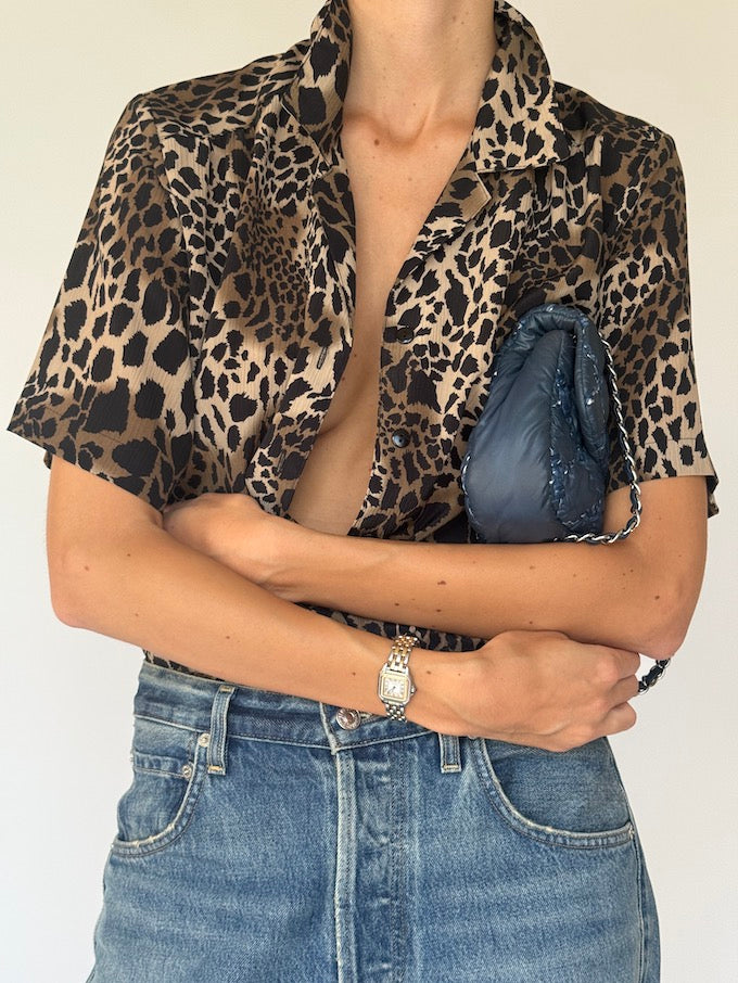 Vintage animal printed short-sleeve top 6453