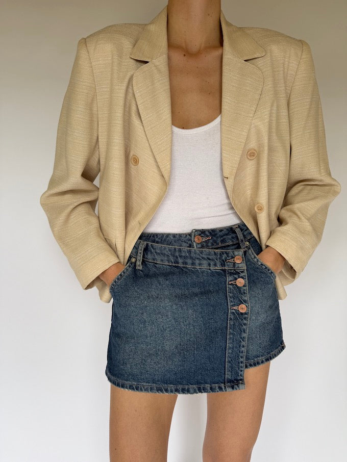 Vintage Double Breasted Blazer In Light Beige 5818