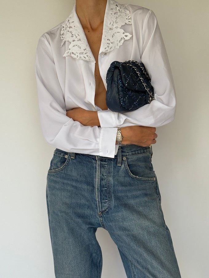 Vintage Button Up Blouse In White 5826