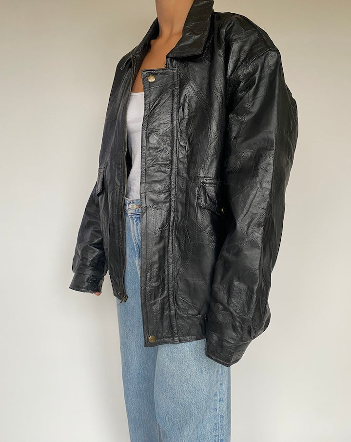 VINTAGE OVERSIZED BOXY BROWN LEATHER JACKET 2879
