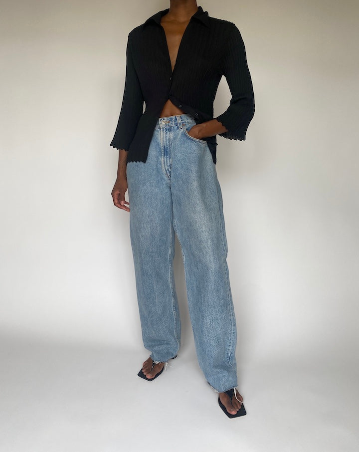 VINTAGE PLEATED BLACK BLOUSE 3806