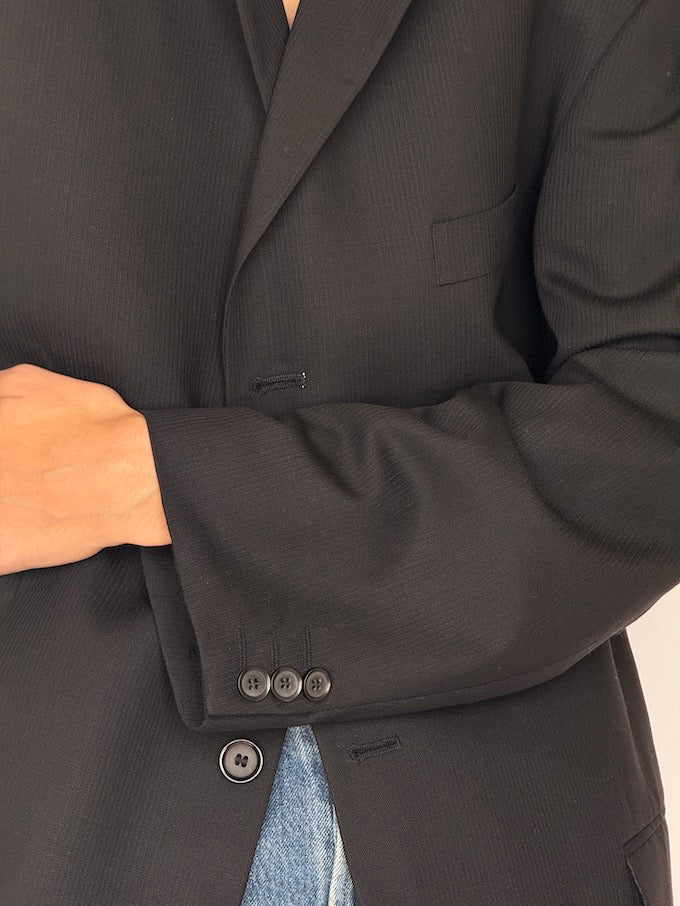 Vintage Oversized Faded Pinstripe Wool Blazer Black 5944