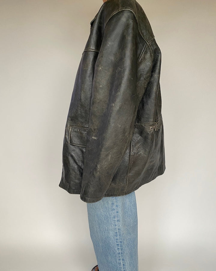 VINTAGE OVERSIZED BLACK LEATHER JACKET 2880
