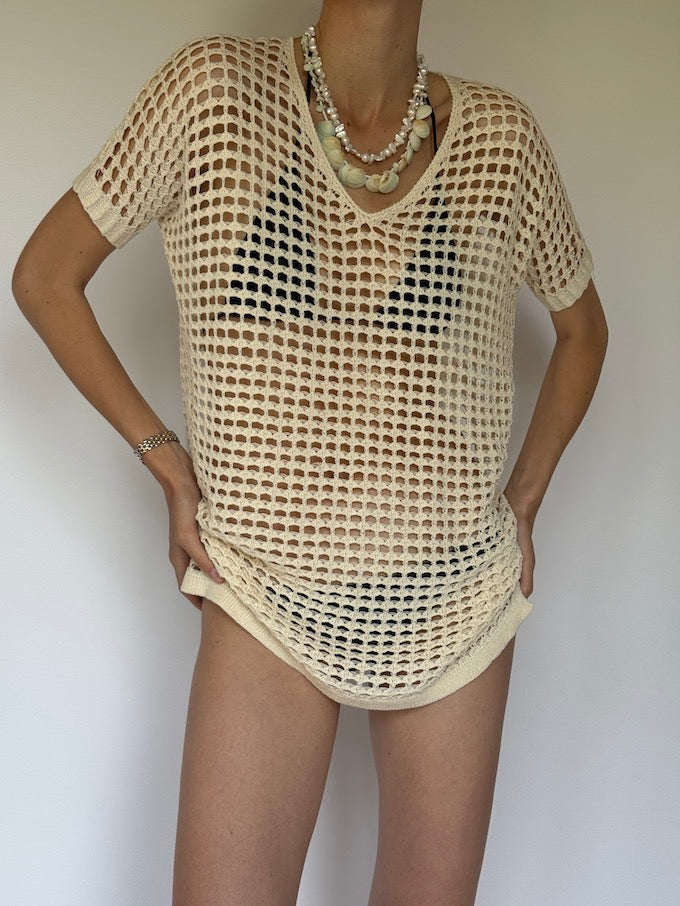 Vintage swim cover-up top cream 6273