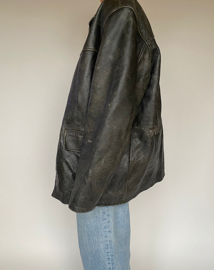 VINTAGE OVERSIZED BLACK LEATHER JACKET 2880