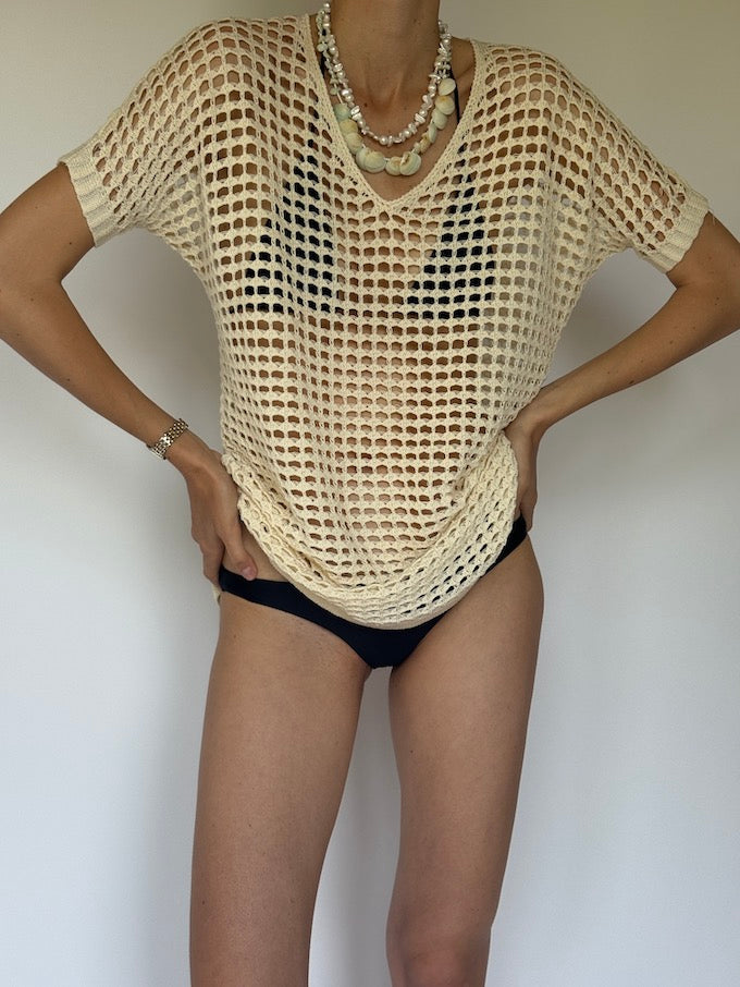 Vintage swim cover-up top cream 6273