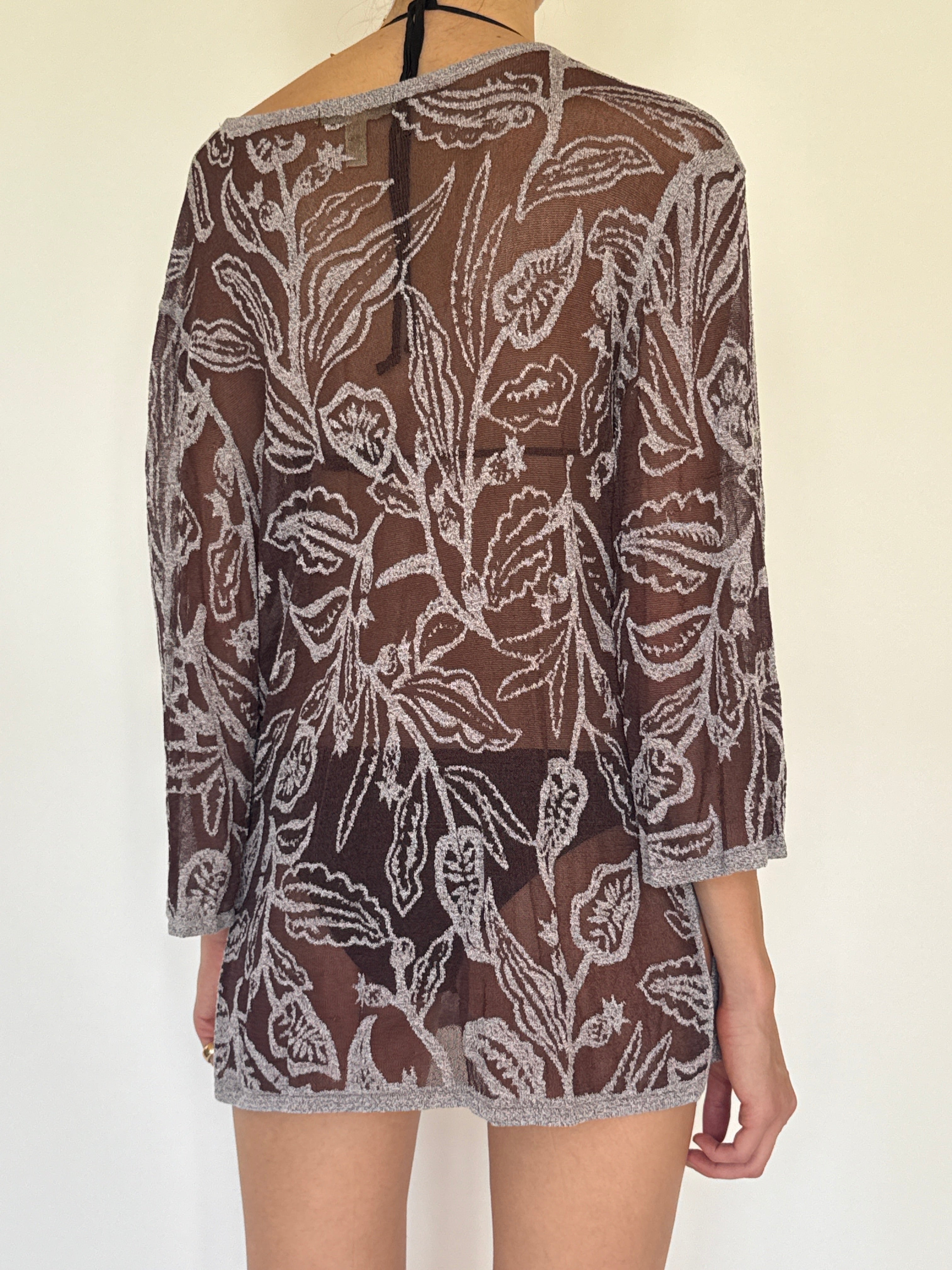 Vintage sheer floral brown swim cover-up back view