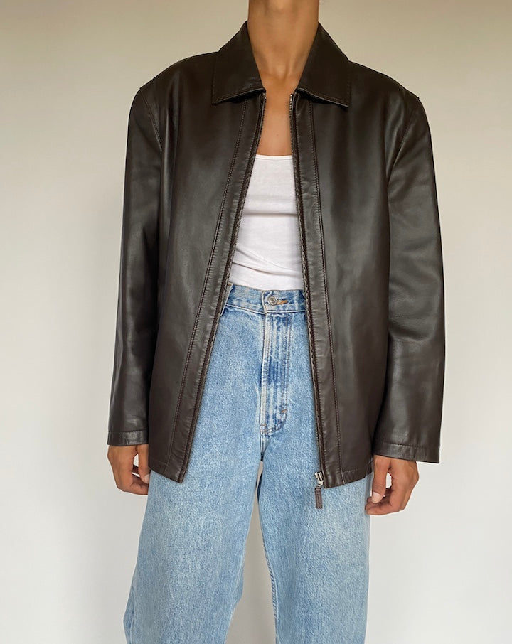 VINTAGE DARK BROWN LEATHER JACKET 2886