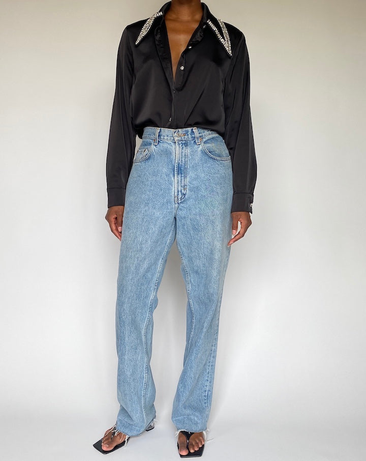 VINTAGE BLACK EMBELLISHED SHIRT 3809