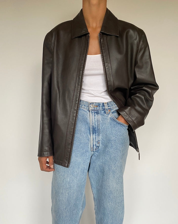 VINTAGE DARK BROWN LEATHER JACKET 2881