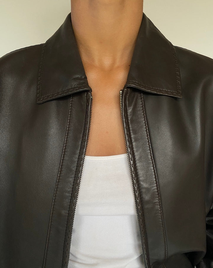 VINTAGE DARK BROWN LEATHER JACKET 2886