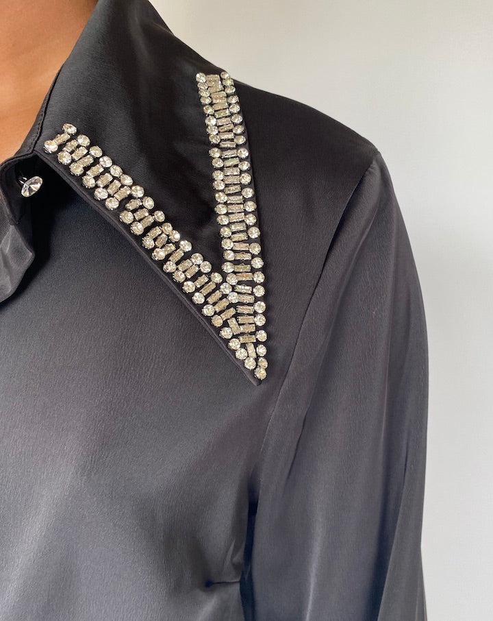 VINTAGE BLACK EMBELLISHED SHIRT 3809