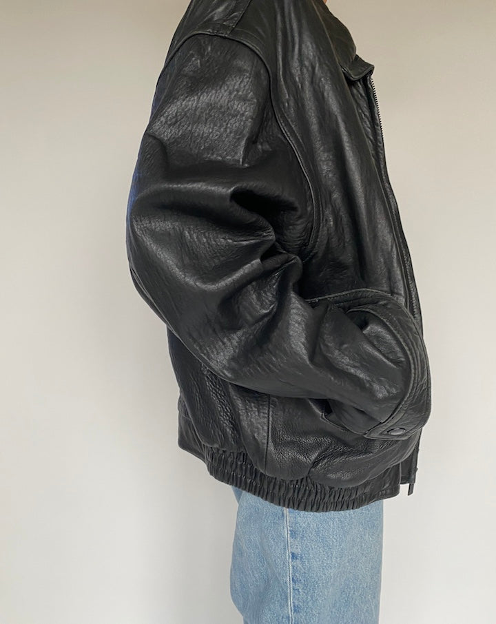 VINTAGE BLACK BOXY LEATHER JACKET 2882