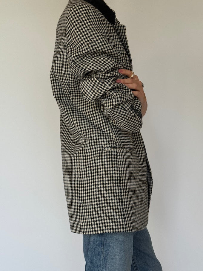 Vintage black and cream small checked blazer 6352