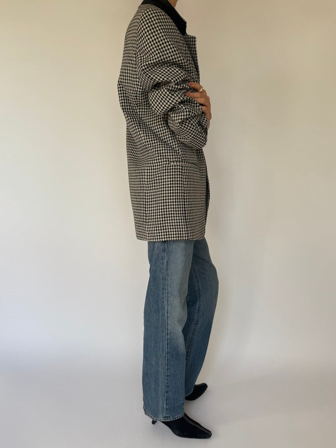 Vintage black and cream small checked blazer 6352