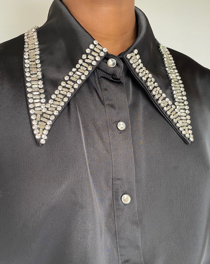 VINTAGE BLACK EMBELLISHED SHIRT 3809
