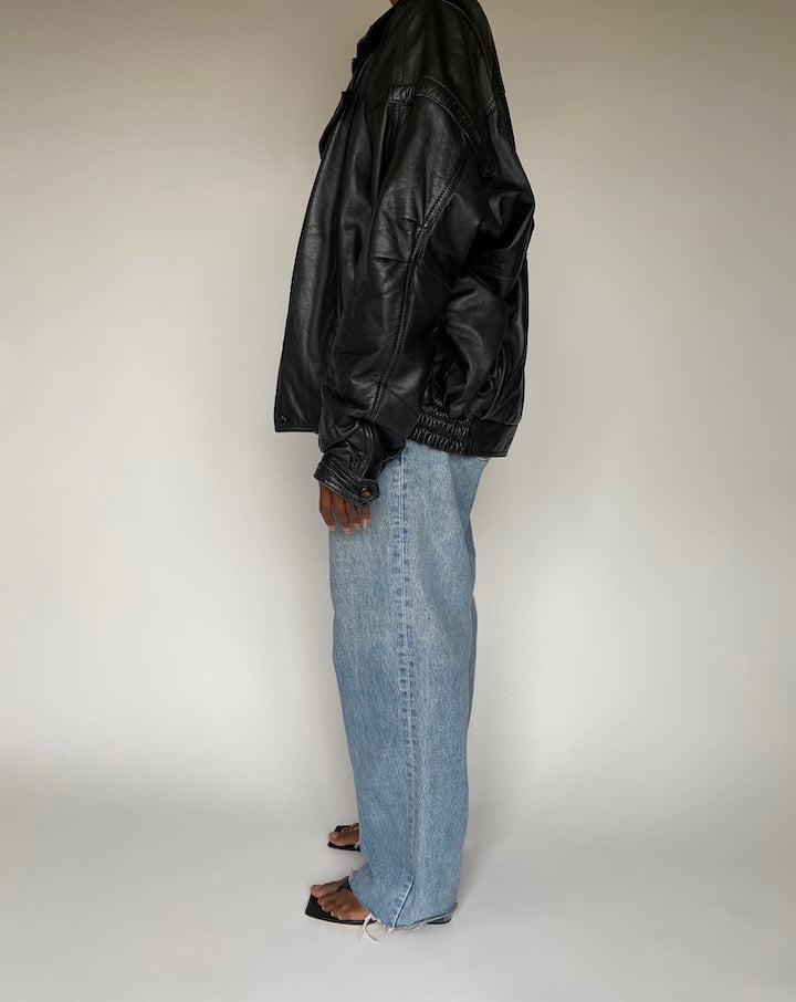 VINTAGE BOXY BLACK LEATHER JACKET 3810