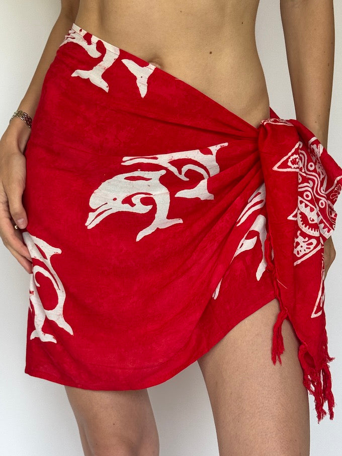 Vintage Dolphin Print Sarong Red 6275