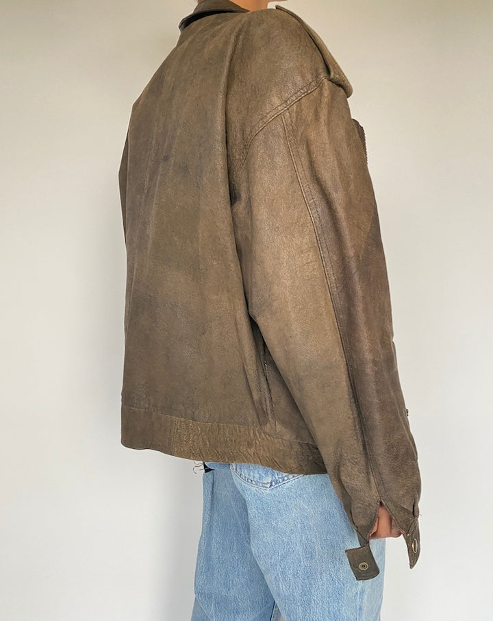 VINTAGE OVERSIZED BOXY BROWN LEATHER JACKET 2885