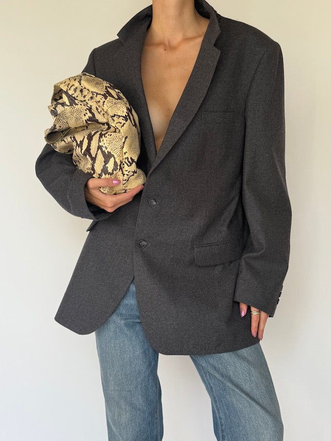 Vintage Oversized Wool Blazer Dark Grey 6358
