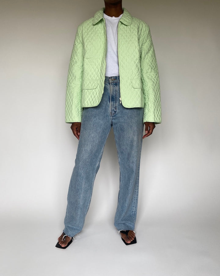 VINTAGE QUILTED LIGHT GREEN JACKET 3813