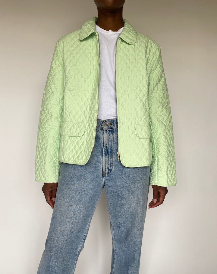 VINTAGE QUILTED LIGHT GREEN JACKET 3813