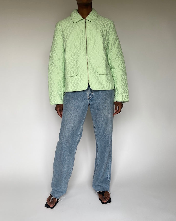 VINTAGE QUILTED LIGHT GREEN JACKET 3813