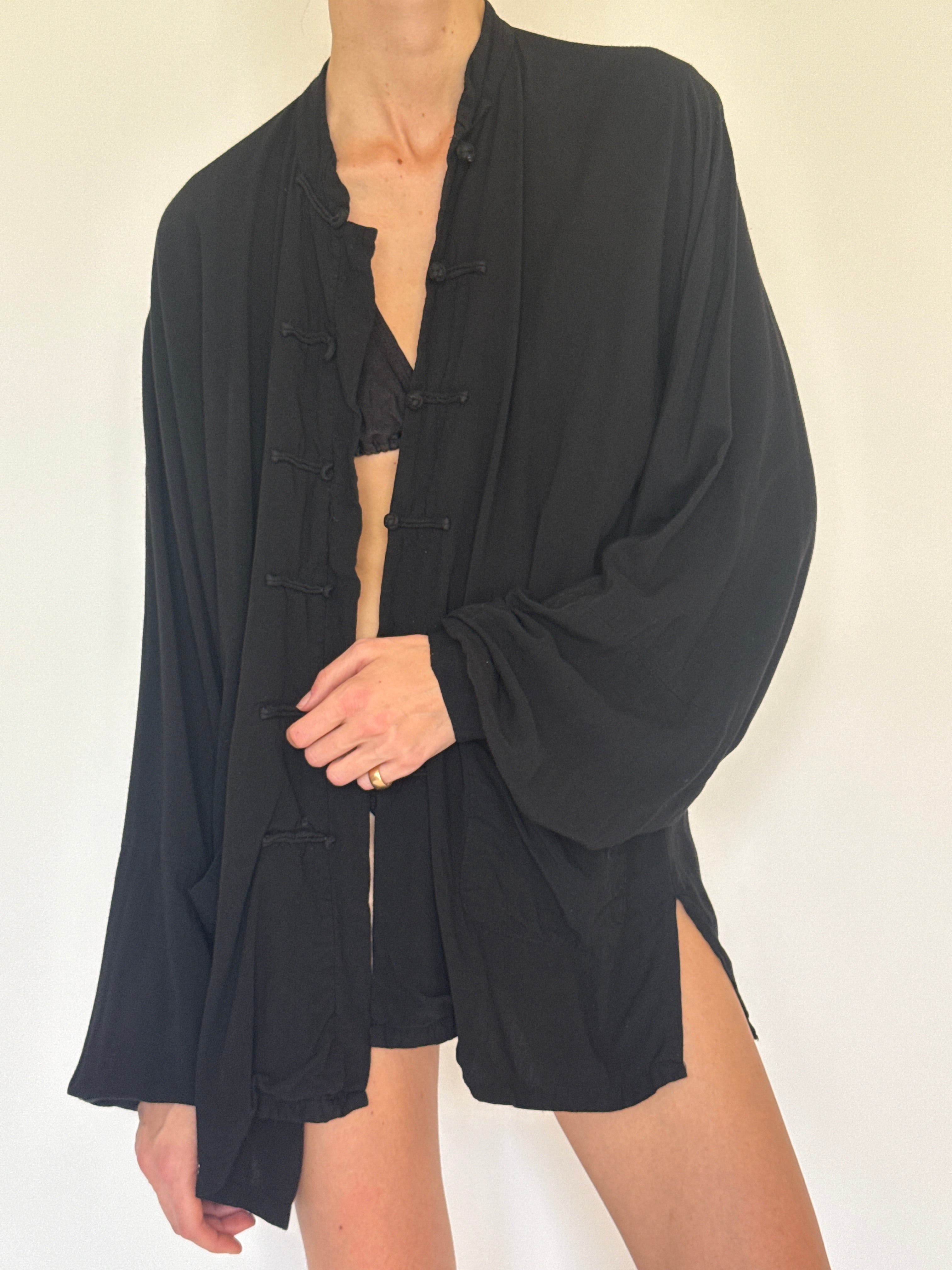 Vintage black frog closure cover up front view