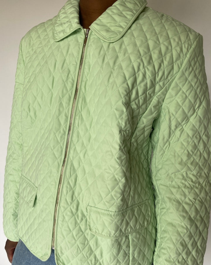 VINTAGE QUILTED LIGHT GREEN JACKET 3813