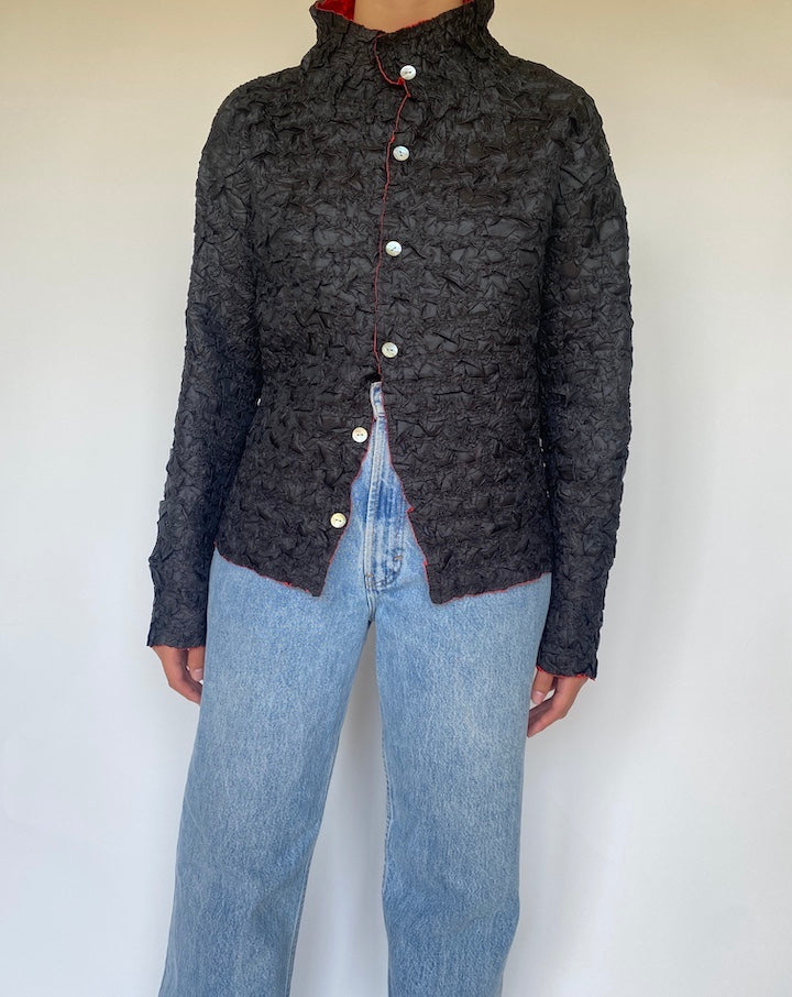 VINTAGE BLACK CRINKLE EFFECT CARDIGAN 3405