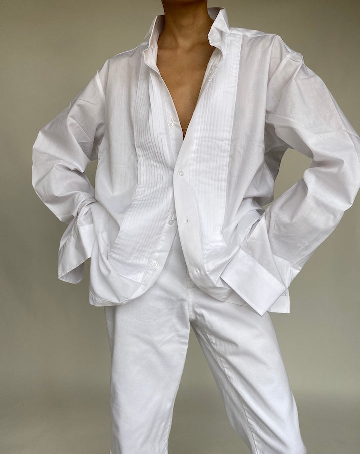 VINTAGE PLEATED WHITE SHIRT 648