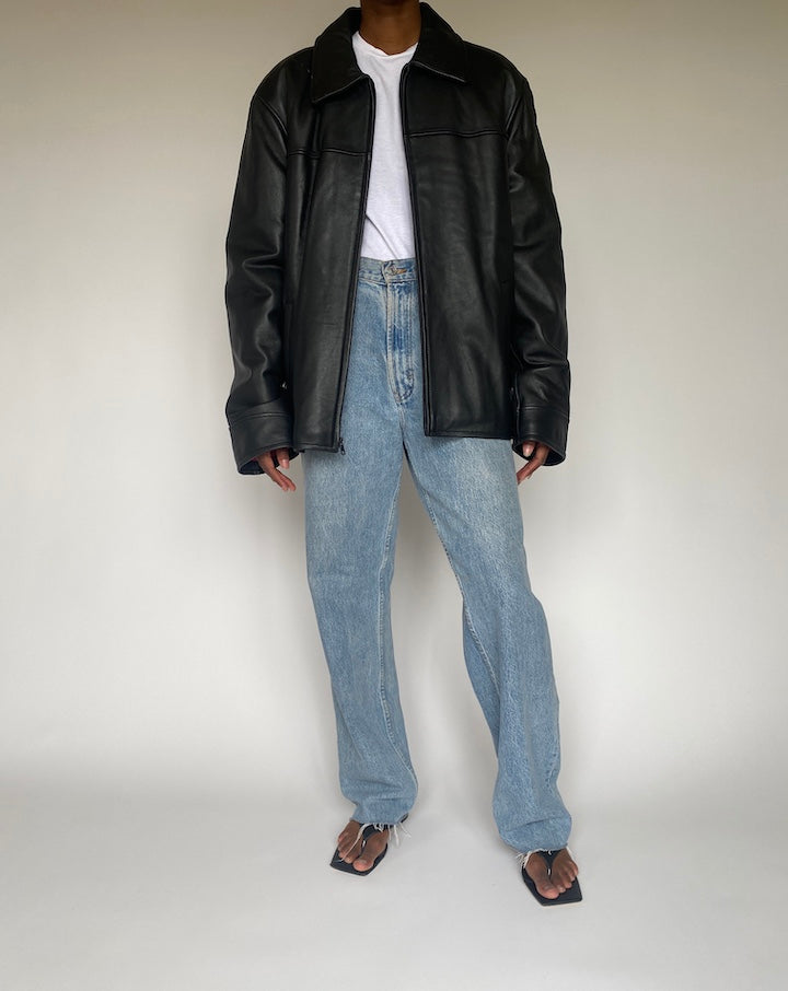 VINTAGE BLACK TOMMY HILFIGER LEATHER JACKET 3815
