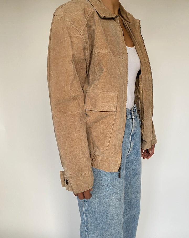 VINTAGE BOXY LIGHT BEIGE LEATHER JACKET 2888