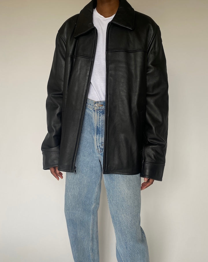 VINTAGE BLACK TOMMY HILFIGER LEATHER JACKET 3815