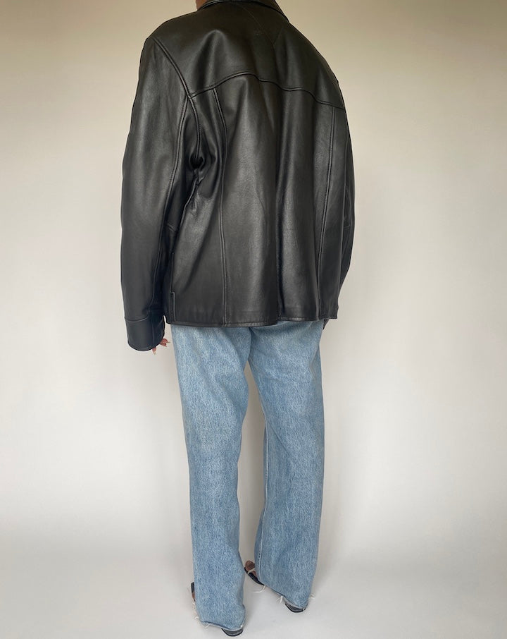 VINTAGE BLACK TOMMY HILFIGER LEATHER JACKET 3815