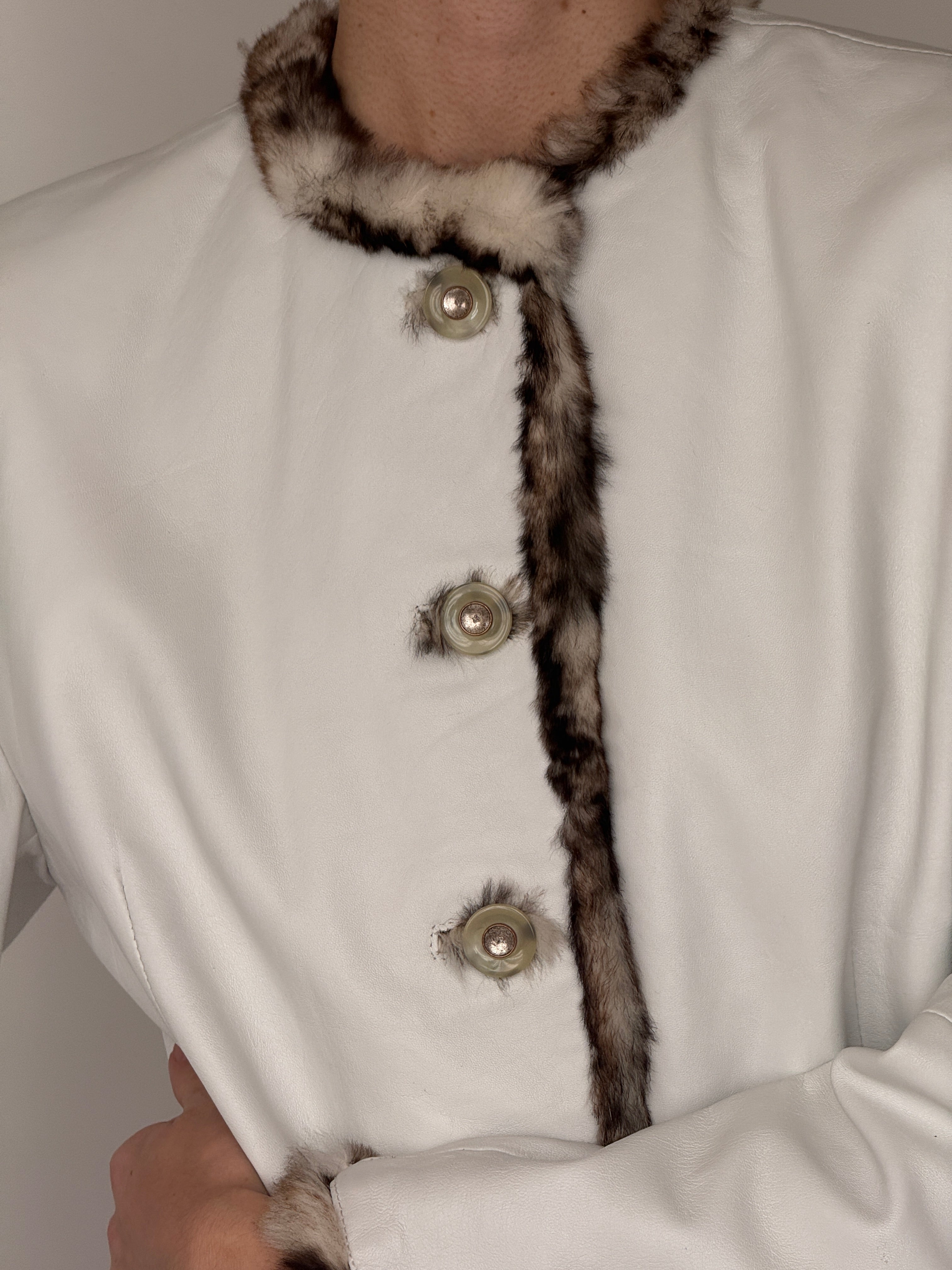 Vintage ivory leather jacket leather texture close-up