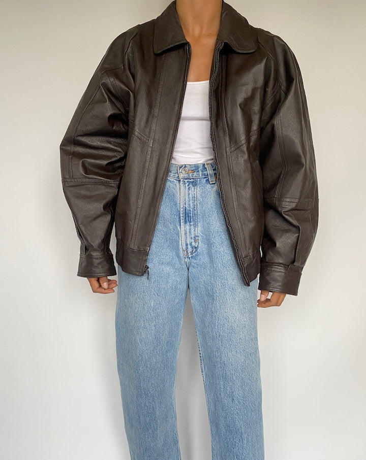 VINTAGE BROWN BOXY LEATHER JACKET 2890
