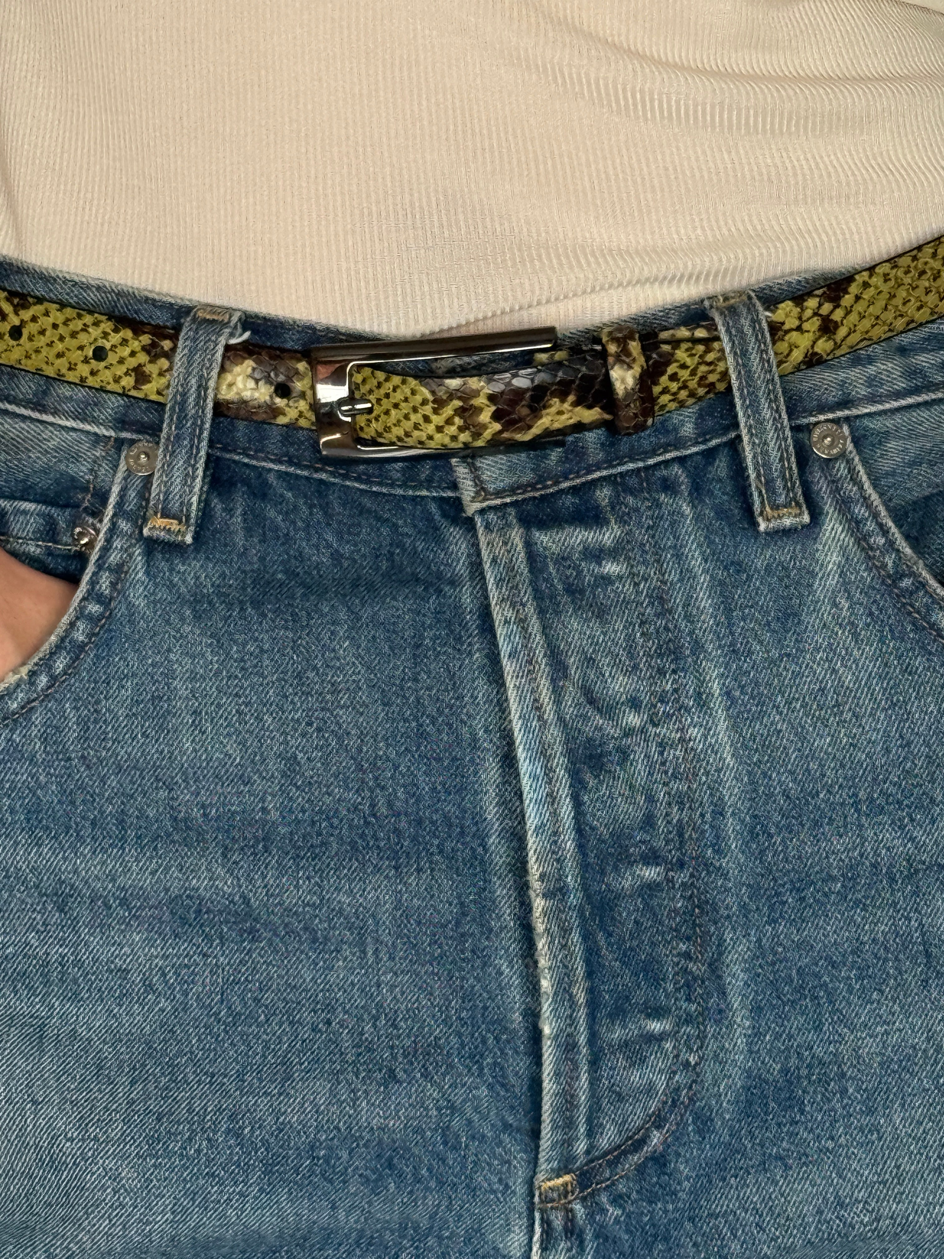 Vintage Snakeskin Leather Belt Green & Brown