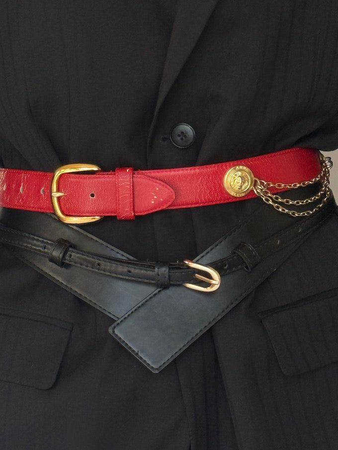 Vintage Red Chain Detail Belt with Gold Hardware